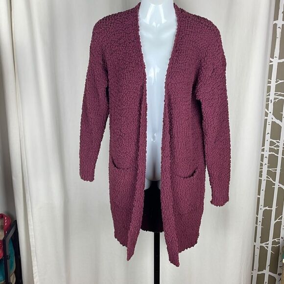 Merokeety Plum Purple Popcorn Chenille Loose Knit Longline Open Front Cardigan S - Picture 1 of 5